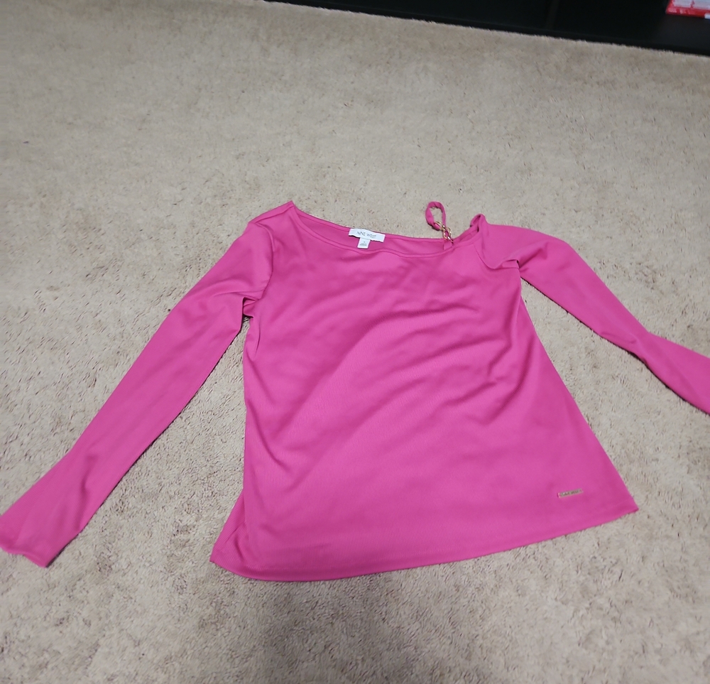 Nine West Pink Long-Sleeve Crew Neck Top